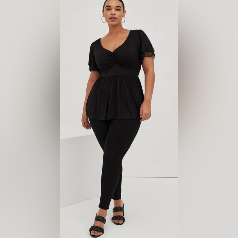Torrid Black Lace Sleeve Babydoll Super Soft Top Size 1